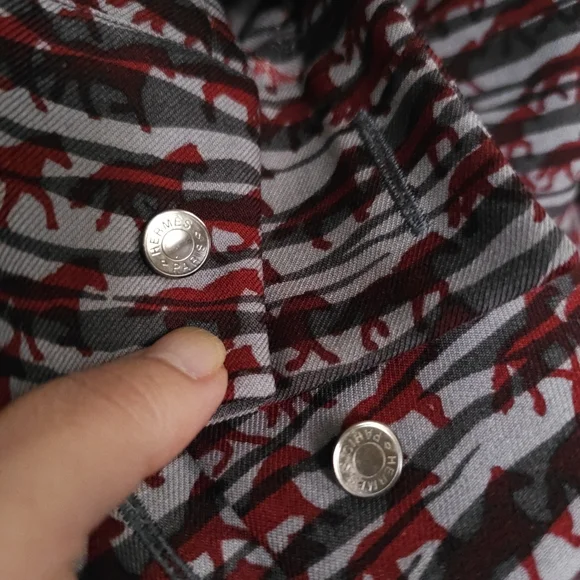 Hermes gray red horse pattern mens fall winter shirts wool silk. - Picture 7 of 14